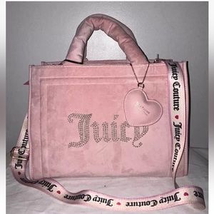 NEW! JUICY COUTURE Velour Extra Spender Tote Bag Crossbody in Pink Diamond